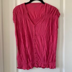 LOFT Rayon/Lyocell Blend V-neck Short Peplum Buttoned Top Size Small Petite